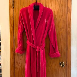 Long Red 100% Cotton robe. Vintage Victorias Secret. Size M/L. Rhinestone Logo.
